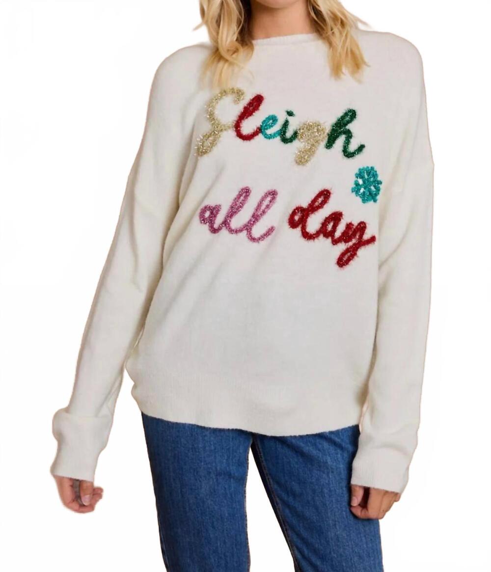 NEW LE LIS sleigh all day tinsel sweater in cream